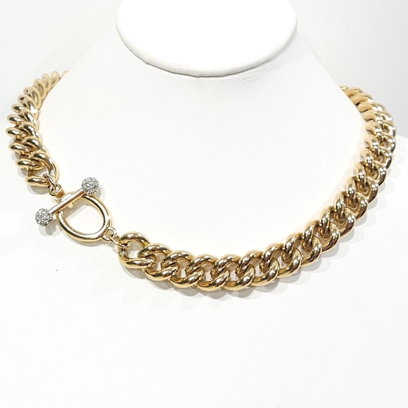 Vintage Givenchy Crystal Ball Toggle Chunky Gold Miami Cuban Chain Necklace